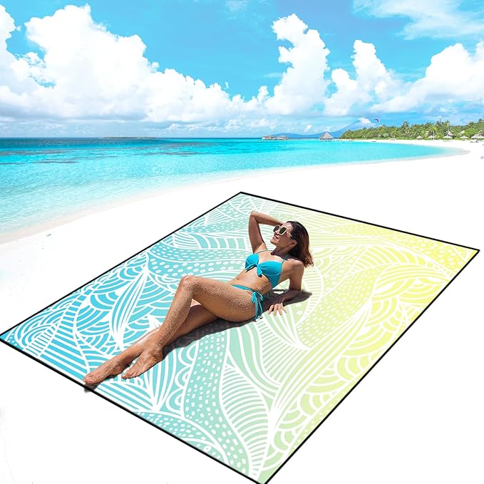 AISPARKY Beach Blanket Waterproof Sandproof, Oversized Large Beach Mat 79" X 83"/120"x108" for 1-8 Adults, Quick Drying&Compact&Lightweight, Picnic Mat Vacation Essentials for Beach Camping Travel