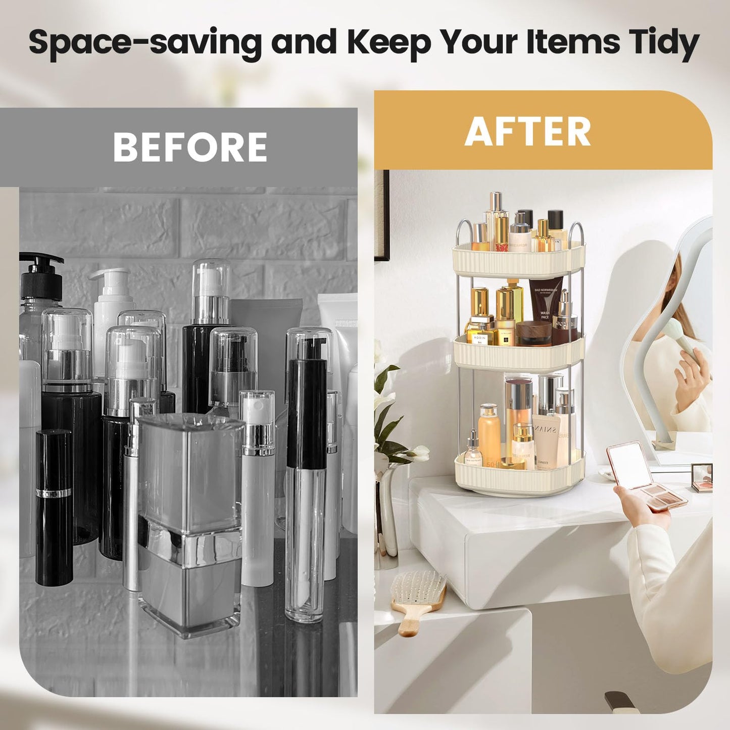 Accwork Rotating Makeup Organiser, 3 Tiers Spinning Cosmetics Storage Organiser Perfume Stand for Bathroom, Bedroom, Dressing Table, White