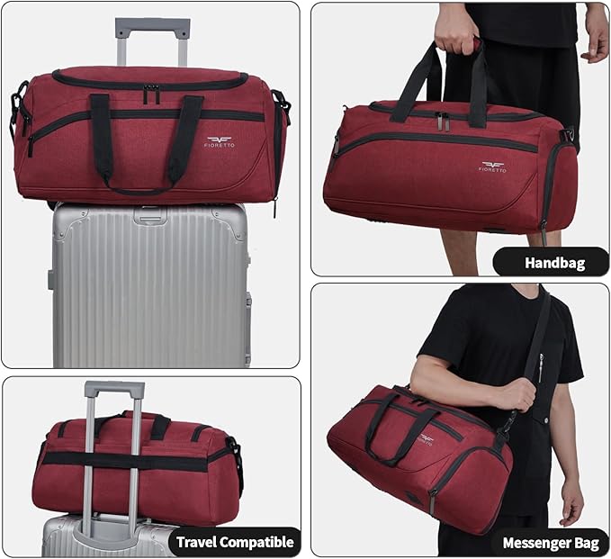 FIORETTO 35L Mens Sports Gym Bag with Toiletry Bag & Shoe Compartment, Travel Duffle Bag Overnight Bag with Padded Shoulder Strap, Sports Holdall for Swimming, Basketball Red