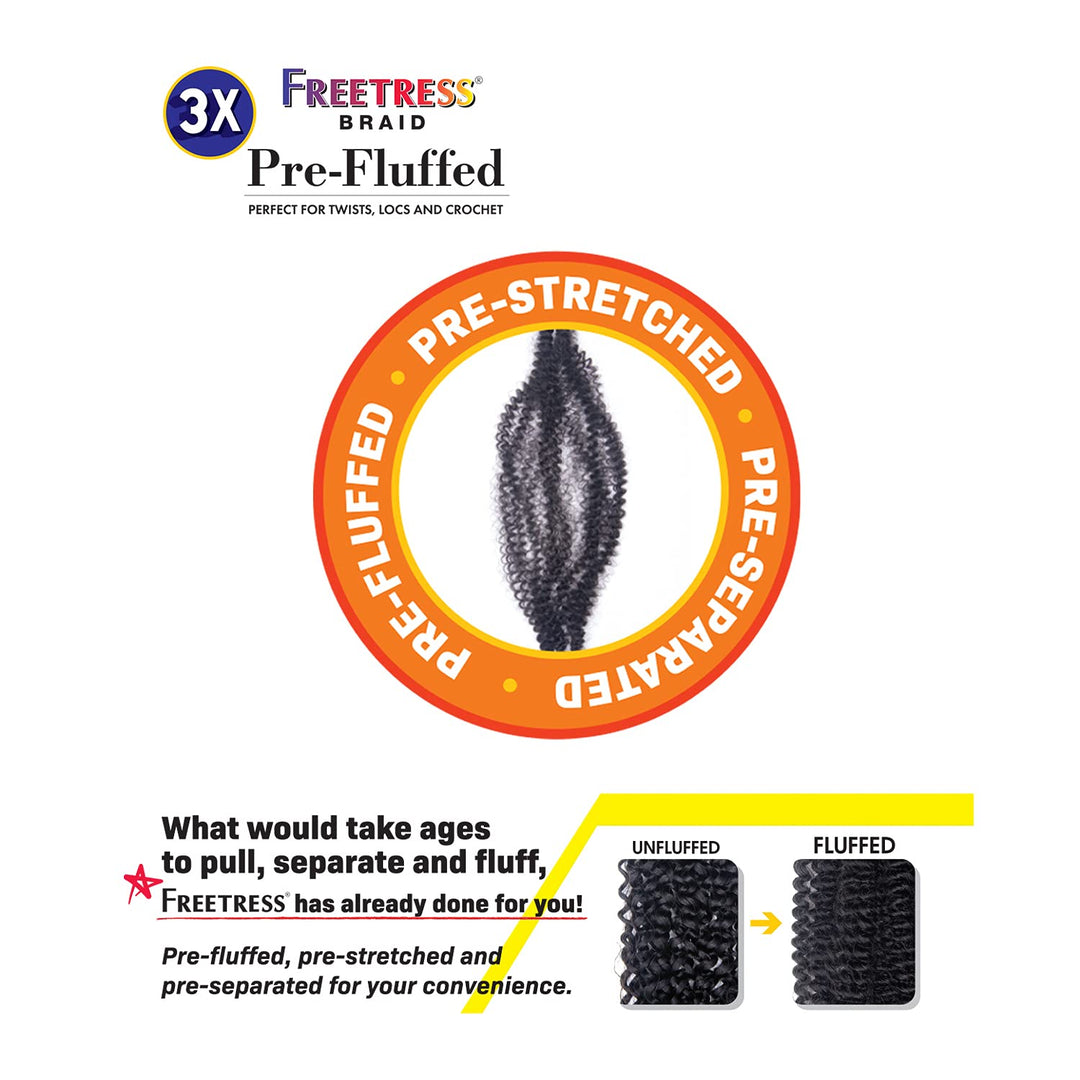 FreeTress Crochet Braids 3X Pre-Fluffed Water Poppin Twist 20" (1-pack, 2)