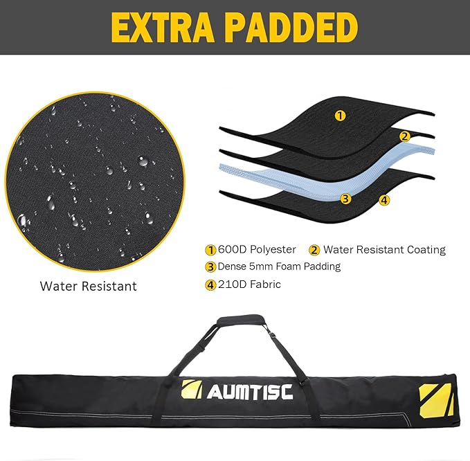 AUMTISC Ski Bag and Boot Bag Combo, Padded Ski Bags for Air Travel Flying, Adjustable Length for Skis Up to 200 cm and Boots Up to Size 13