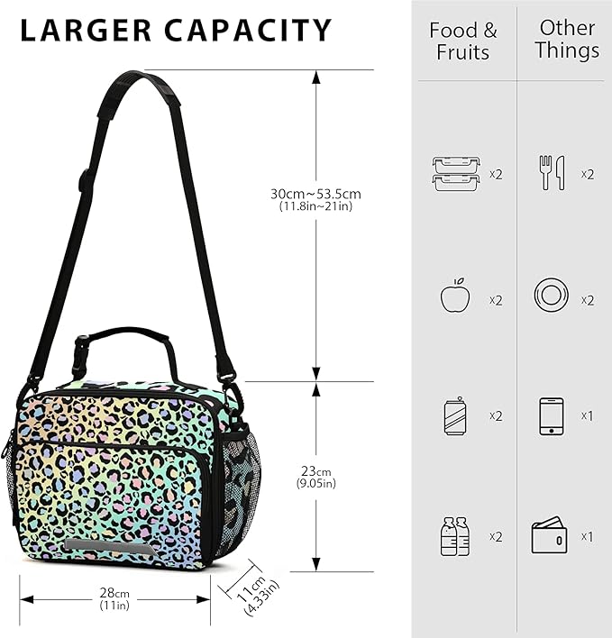 Rainbow Leopard Print Lunch Bag Insulated Lunch Box Cooler Bag Cooling Tote Food Container for Men Women Kids