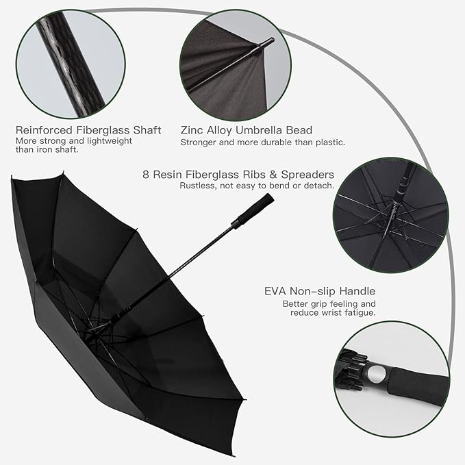 Auto Open Golf Umbrellas 62/68/72 Inch Extra Large Oversize for Business & Home, Ventilated Double Canopy Windproof Waterproof Stick Umbrella for Rain & strong wind