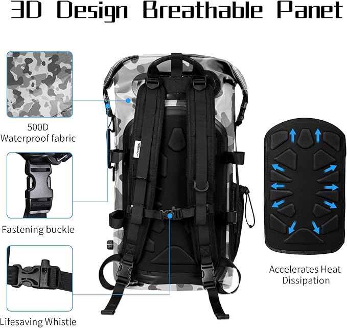 Waterproof Backpack for Men and Women - Roll-Top Floating Dry Bag Backpack for Kayaking, Rafting, Boating, Beach (Black)