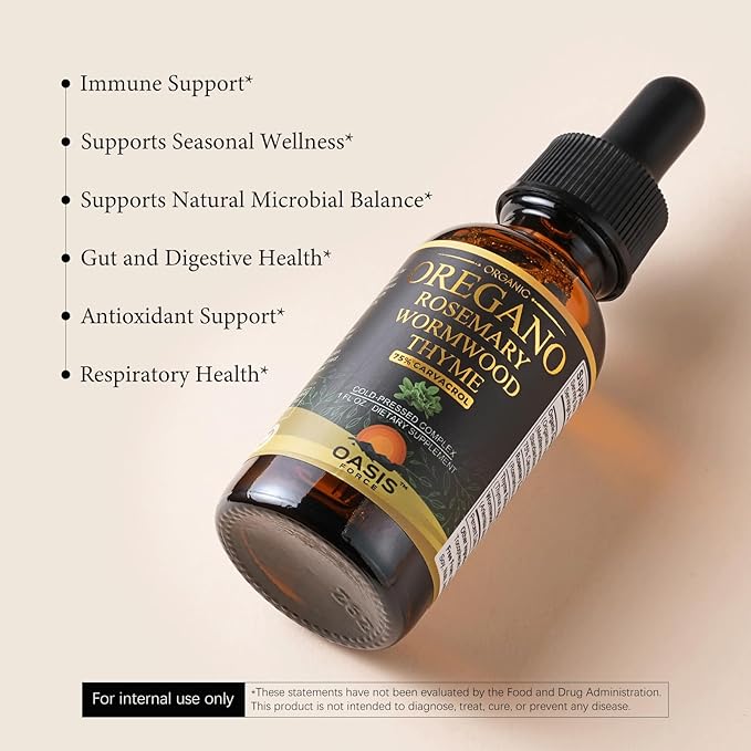 Oasisforce Organic Oil of Oregano Liquid Drops with 75% High Carvacrol – Wild Mediterranean Oregano Herbal Supplement for Immune & Digestive Health, Vegan, Sugar-Free, Alcohol-Free, Non-GMO, 1 FL OZ