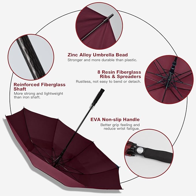 Auto Open Golf Umbrellas 62/68/72 Inch Extra Large Oversize for Business & Home, Ventilated Double Canopy Windproof Waterproof Stick Umbrella for Rain & strong wind