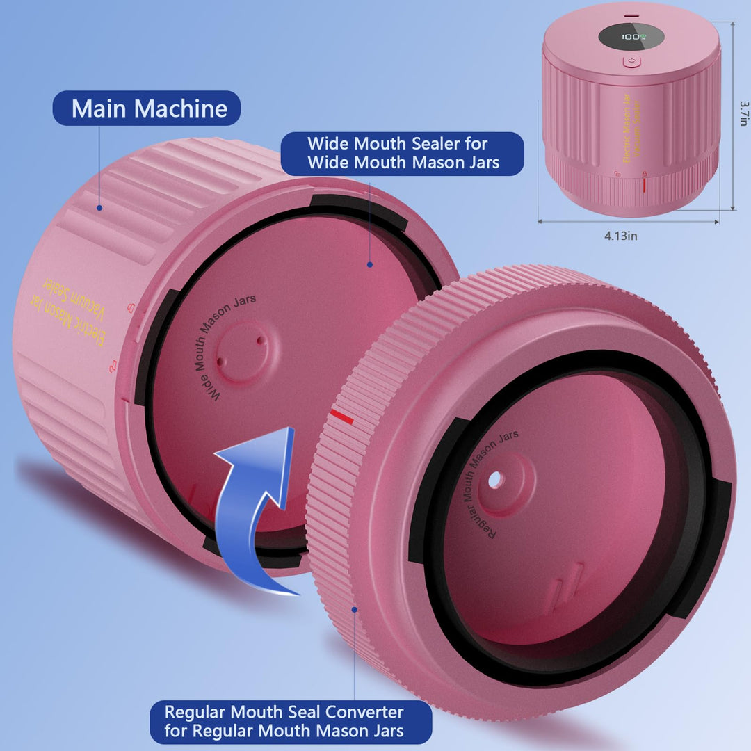 LOVE MOMENT Electric Mason Jar Vacuum Sealer Kit for Wide Mouth and Regular Mouth Mason Jar - Pink