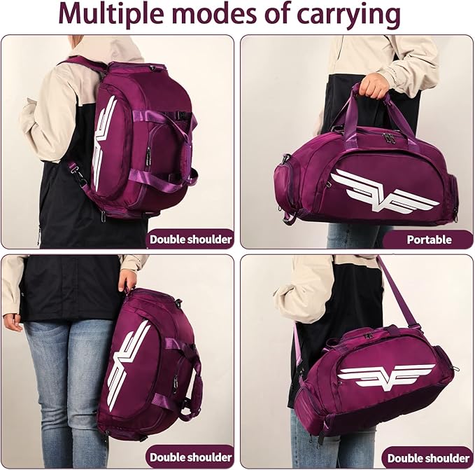 FIORETTO 30L Sports Gym Duffle Bag with Wet Pocket & Shoe Compartment, Weekender Hospital Overnight Bag for Women, Sports Holdall Backpack