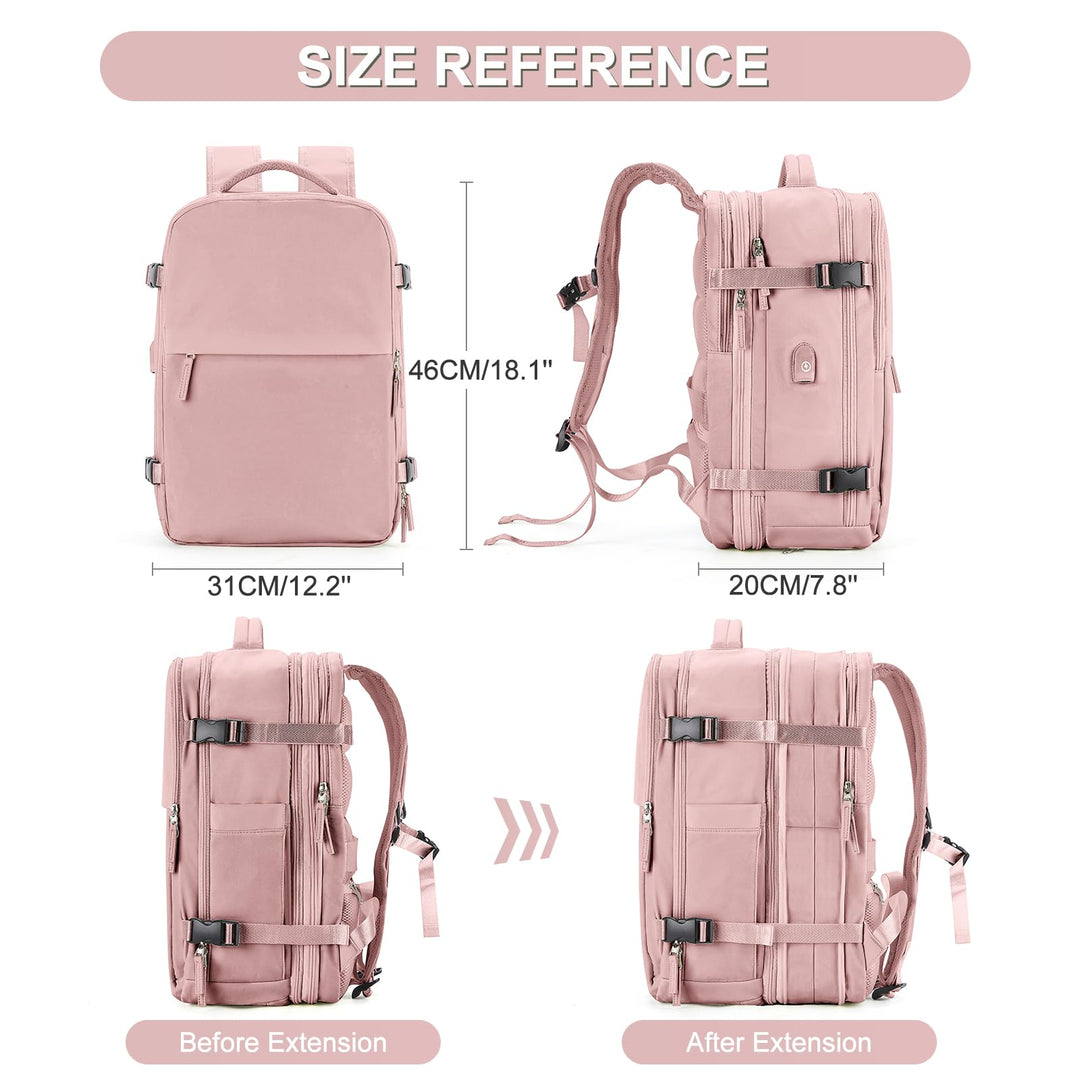 Expandable Backpack For Traveling On Airplane Carry On Backpack Flight Approved Personal Item Travel Backpack For Women Men Airline Approved Gym Bag With Shoe Compartment Travel Weekender Bag Pink
