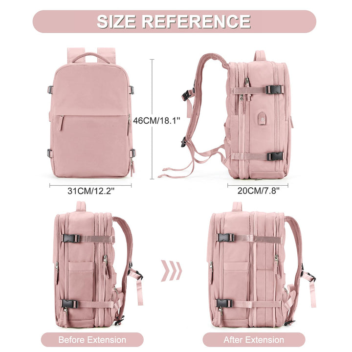 Expandable Backpack For Traveling On Airplane Carry On Backpack Flight Approved Personal Item Travel Backpack For Women Men Airline Approved Gym Bag With Shoe Compartment Travel Weekender Bag Pink