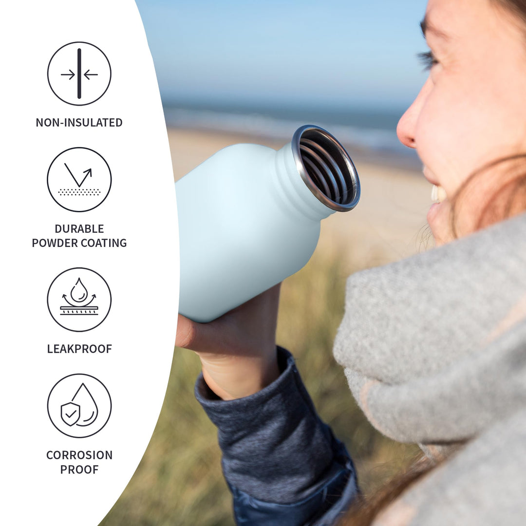 Bambaw Metal Water Bottle 16 oz, Light Blue Water Bottle for School, Non-insulated Single Walled Stainless Steel Water Bottle, Reusable Water Bottle, BPA Free Water Bottle – Ice blue