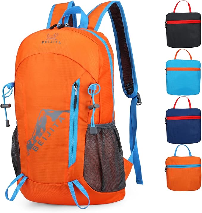 20L Lightweight Hiking Backpack, Foldable Waterproof Back Pack, Packable Small Travel Backpack for Men, Ultra Lightweight Backpack for Women Men(Orange)