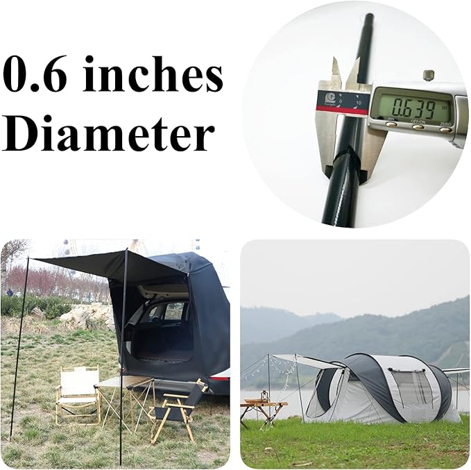 Adjustable Tent Poles Steel Rods for Tarp Canopy Camping Replacement Set of 2 (Grey)