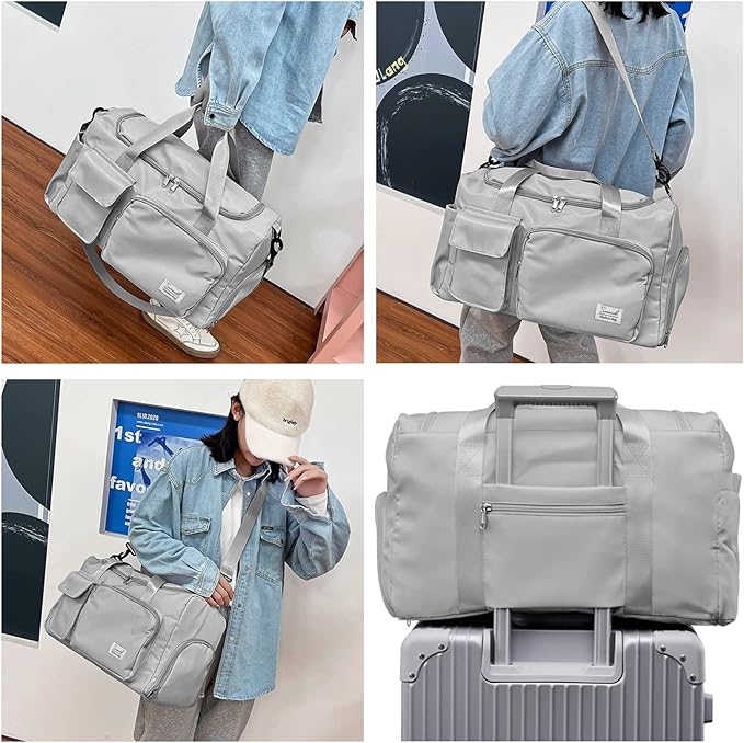 Sports Gym Duffel Bag with Shoes Compartment and Dry Wet Separated Pocket for Men and Women - Overnight Weekender Training Handbag Yoga Bag - Gray