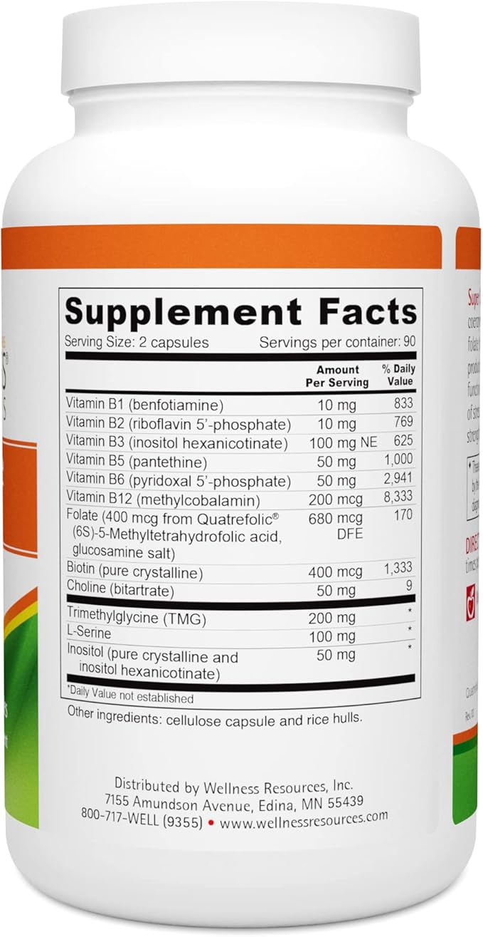 Wellness Resources Super Coenzyme B Complex - 180 Capsules - Vitamin B12, Vitamin B Complex for Hair Growth, Adrenal Support & Stress Relief - Methylated B12, Folate, Biotin, Riboflavin, Thiamine