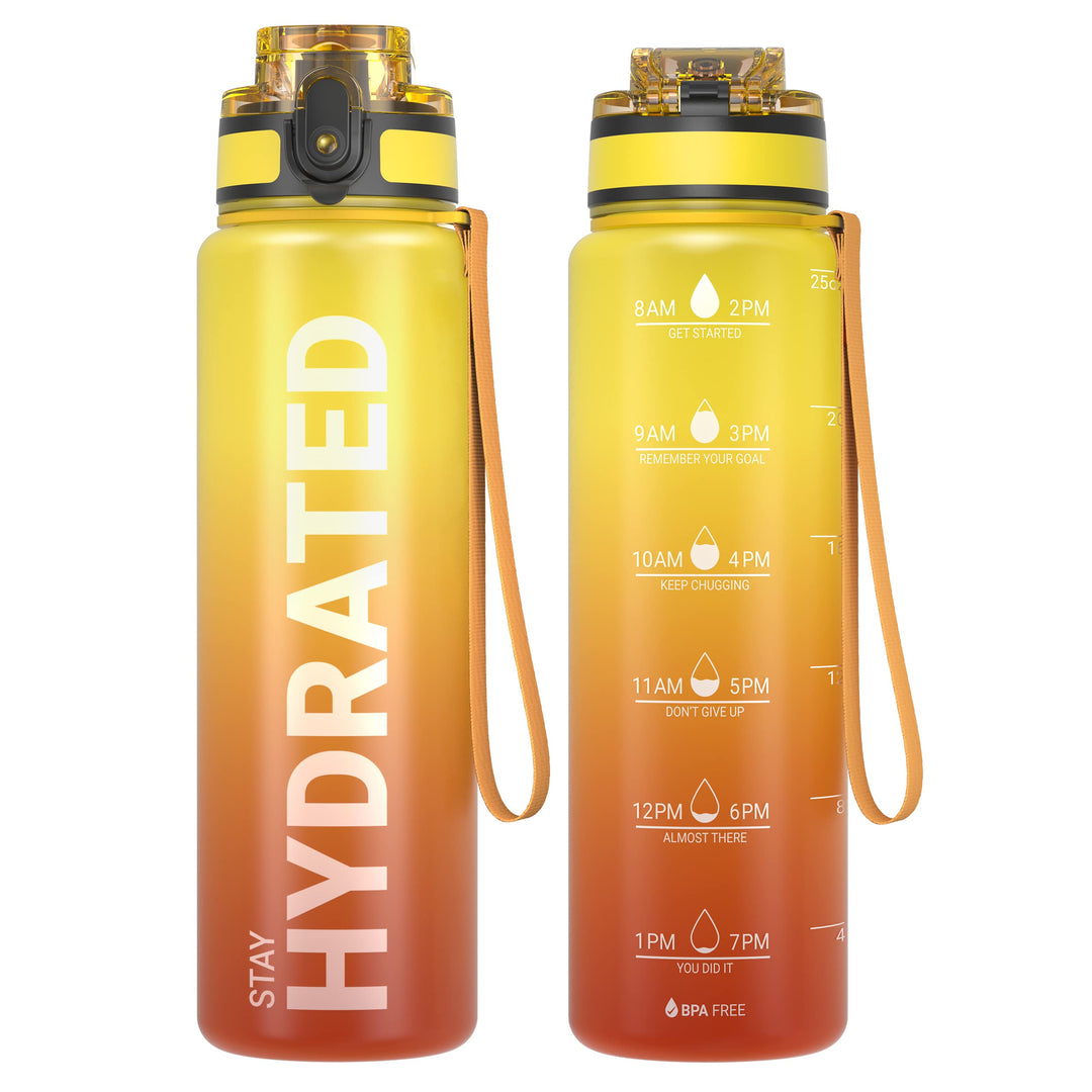 Sahara Sailor Water Bottles, 25oz Motivational Sports Water Bottle with Time Marker - Times to Drink - Tritan, BPA Free, Wide Mouth Leakproof, Fast Flow Technology with Clean Brush (1 Bottle)