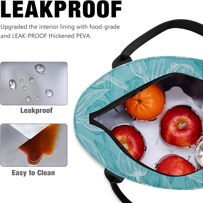 Aosbos Women's Reusable Lunch Bag - Leakproof Insulated Cooler Lunch Box Lunch Tote Meal Prep Container Lunch Cooler Bags, Green Tulip