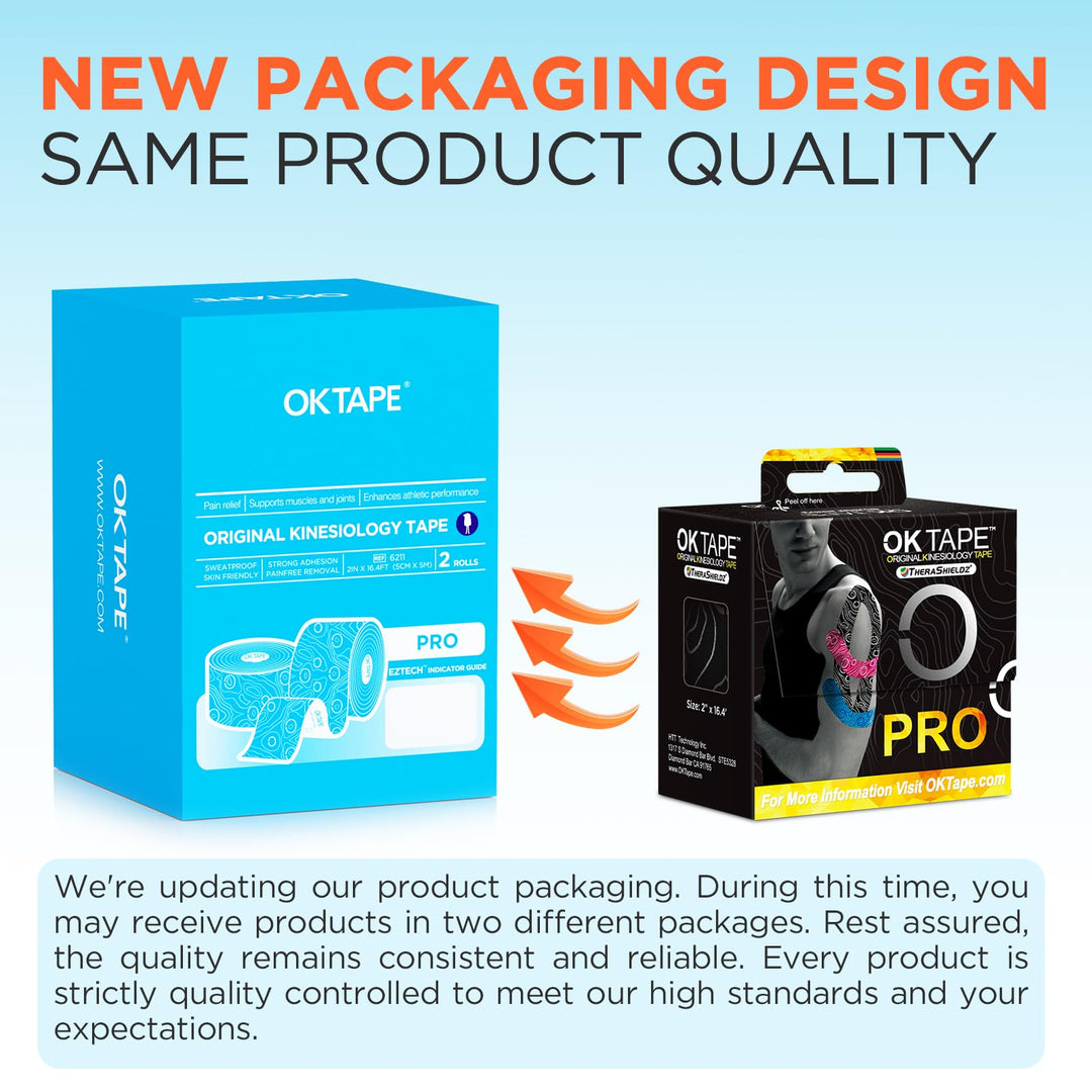 OK TAPE PRO Kinesiology Tape, 2inch x Long Roll 16ft Free Cut Tape, Elastic Athletic Tape Therapeutic Latex Free, 2 Rolls Yellow+Green