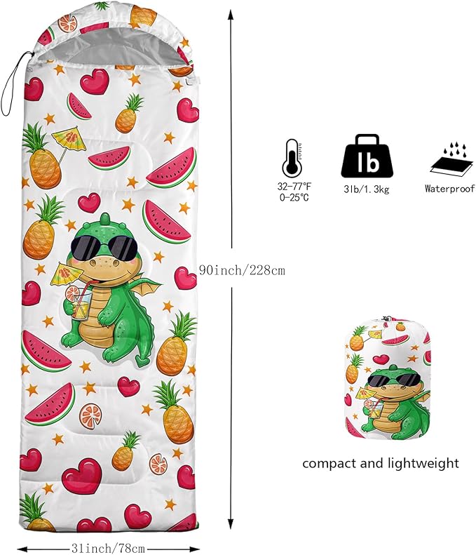 AILONEN Cartoon Fox Camping Sleeping Bag for Boys Girls Adults,Lightweight & Waterproof,3 Season Warm & Cold Weather,Portable,Kawaii Fox Printed Sleeping Bag,Traveling,Camping,Hiking