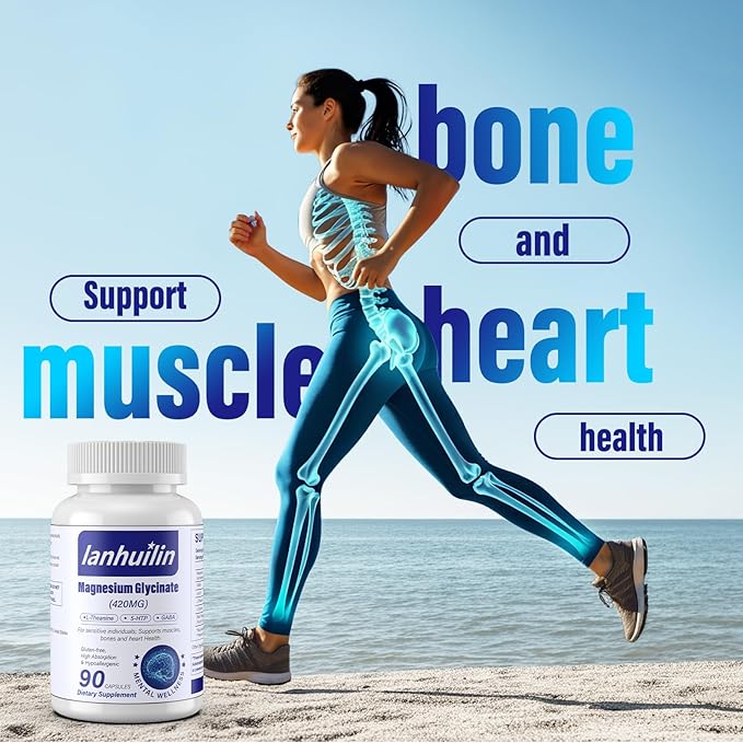 6-in-1 Magnesium Complex, 420mg Pure Magnesium Glycinate, Magnesium Supplement with GABA, 5-HTP, L-Theanine, L-Tyrosine, Vegetarian & High Absorption, 90 Capsules