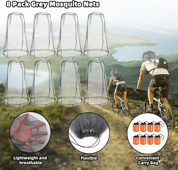 Wholelovein 8 Pack Mosquito Covers Wearable Head Net Face Mesh Protecting Net Mosquito Fly Insects Bugs