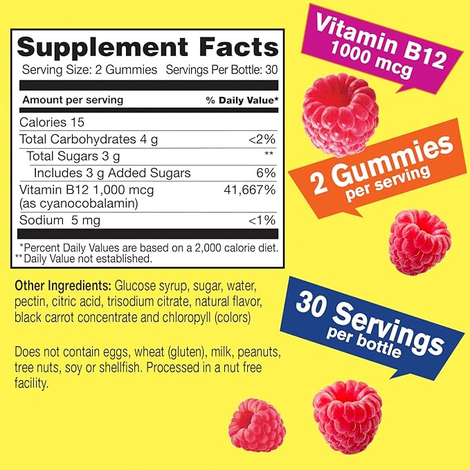 Vitamin B12 1000mcg + Vitamin D3 5,000 IU Sugar Free, Gummies Bundle - Great Tasting, Vitamin Supplement, Gluten Free, GMO Free, Chewable Gummy