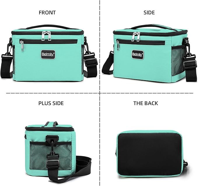 BEIMILY Lunch Box for Men/Women,Small Insulated Lunch Bag,Reusable LunchBox for work Picnic Beach,Leakproof Soft Cooler Tote Bag Organizer with Adjustable Shoulder Strap for Adults(Light Blue Green)