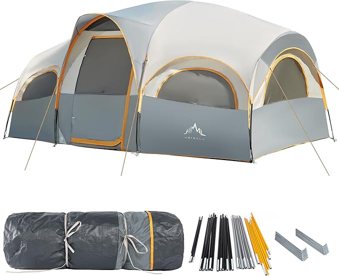 8 Person Tent for Camping, Waterproof Windproof Family Tent with Rainfly, Divided Curtain Design for Privacy Space, Portable with Carry Bag