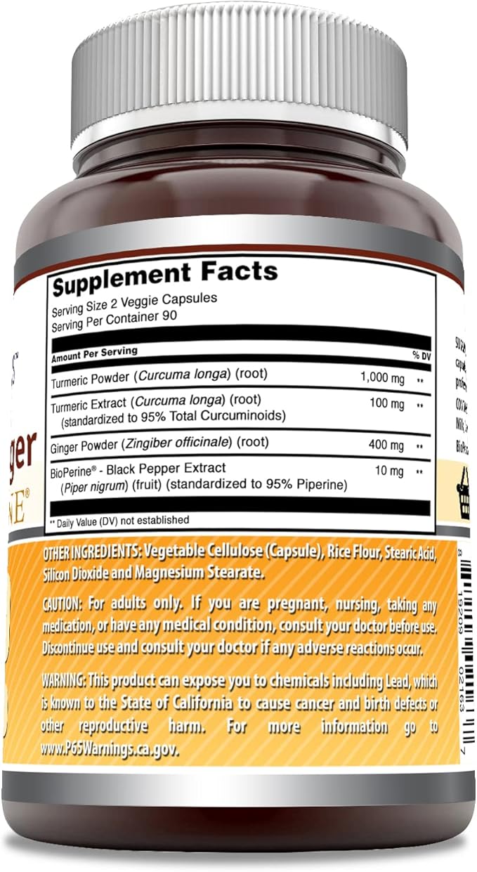 Amazing Formulas Turmeric Curcumin & Ginger with BioPerine Supplement | 1500 Mg Per Serving | 180 Veggie Capsules | Non-GMO | Gluten Free | Made in USA | Ideal for Vegetarians