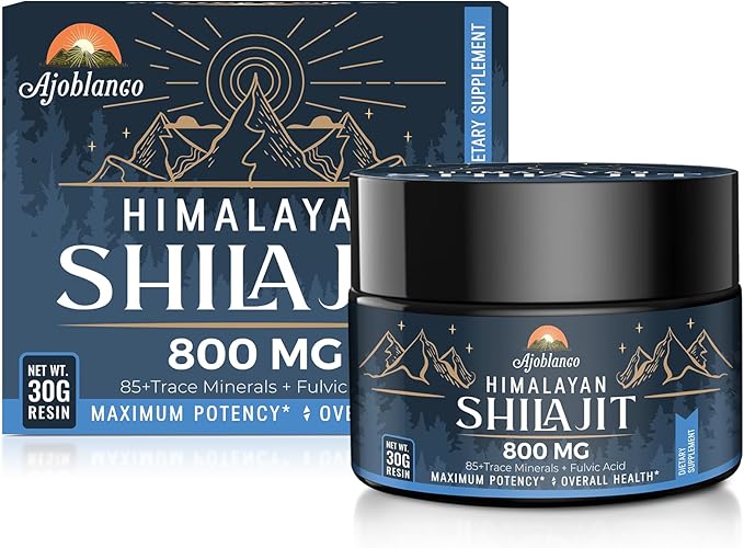 Ajoblanco 800 Mg Himalayan Shilajit Resin, Shilajit Pure Himalayan Organic, Shilajit Supplement with Purity, High Dosage & Potency for Energy, Strength & Immunity, Men & Women, 30 Grams, Pack of 2