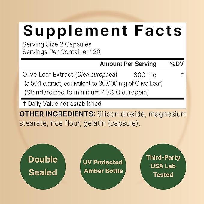 2 Pack Olive Leaf Extract 30000mg, 480 Total Capsules | 40% Active Oleuropein, 50:1 Herbal Equivalent – Rich in Polyphenol & Flavonoid Antioxidants for Immune & Heart Health – Non-GMO