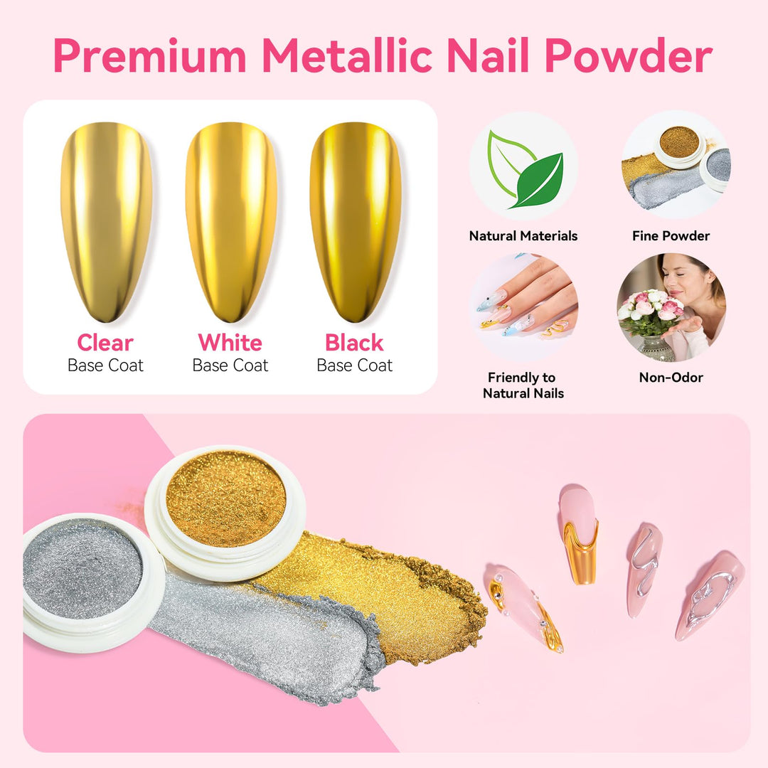 Makartt 3D Nail Gel and Chrome Nail Powder Kit, 15g Sculpting Gel for Nail Art DIY No wipe 3D Molding and Metallic Chrome Powder Set for Decoration Manicure Pedicure Use