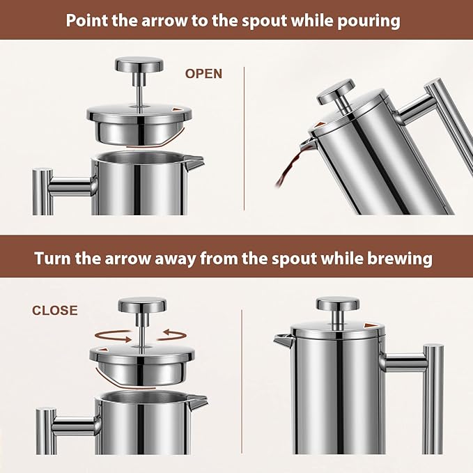Small French Press 350ml, Double-Wall Insulated French Press Coffee Press Stainless Steel for travel camping, Single Cup Pour Over Coffee Maker (1 cup, 12 OZ)
