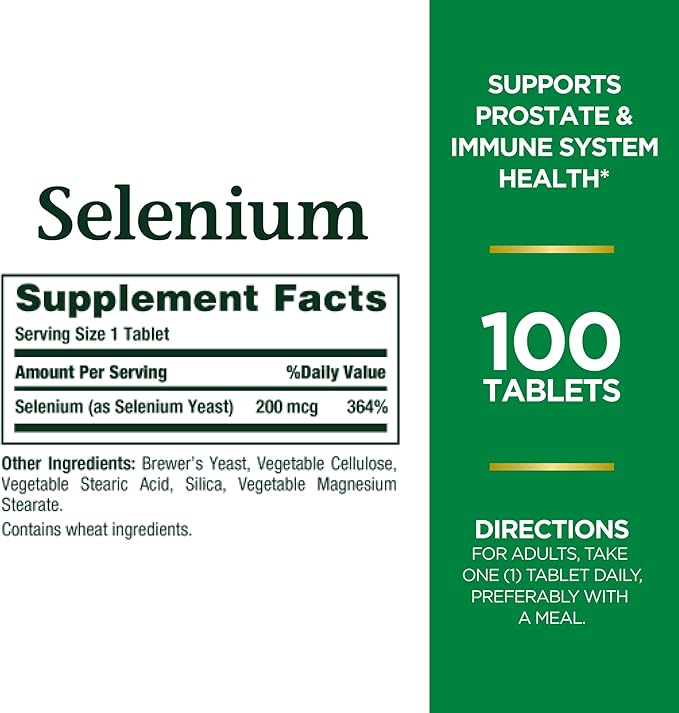 Nature's Bounty Selenium, Supports Prostate and Immune System Health, 200 mcg, 100 Tablets (Pack of 2)