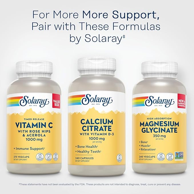 Solaray Calcium Citrate w/Vitamin D3 1000mg, Healthy Bones & Teeth, Heart, Muscle & Nerve Support, 60 Serv, 240 VegCaps