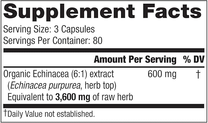 Jamieson Echinacea 3,600mg 240 Vegan Capsules for Immune Support, Gluten Free, Non-GMO