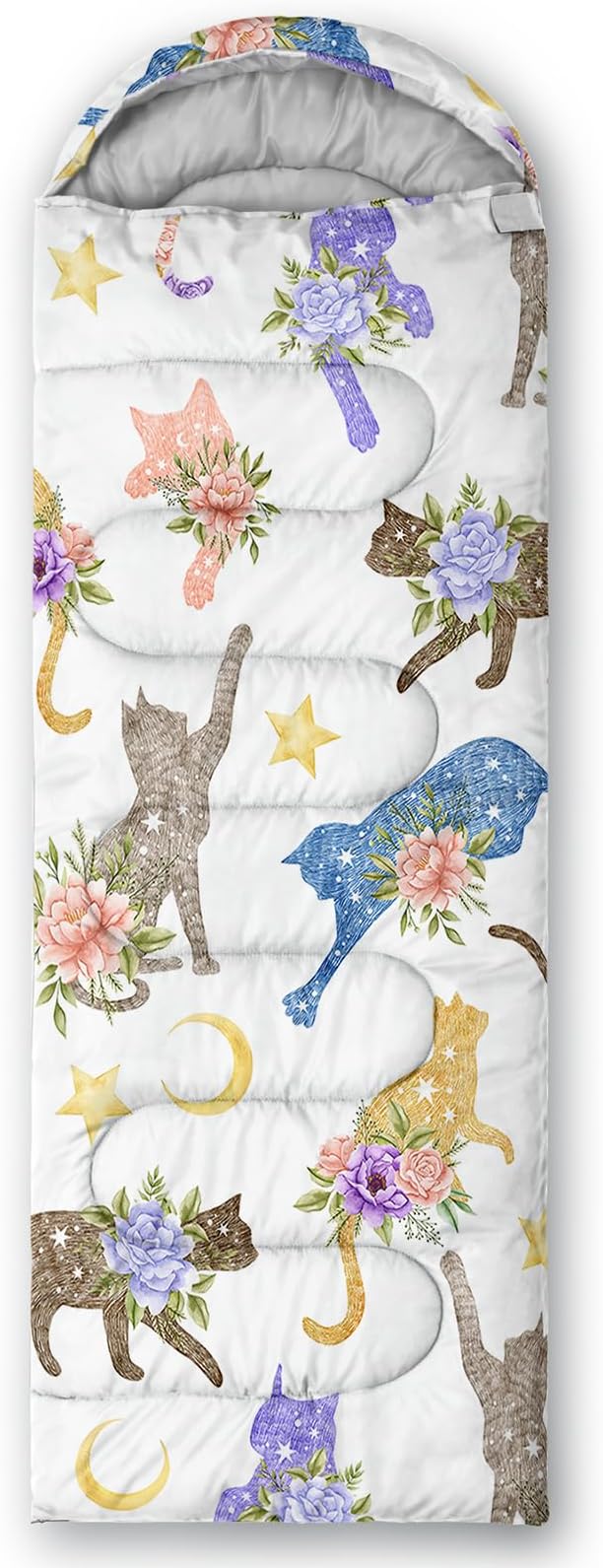 AILONEN Kids Floral Cat Camping Sleeping Bags,Lightweight & Waterproof,3 Season Warm & Cool Weather,Kawaii Kitten Sleeping Bags for Girls Adults,Travelling,Outdoors