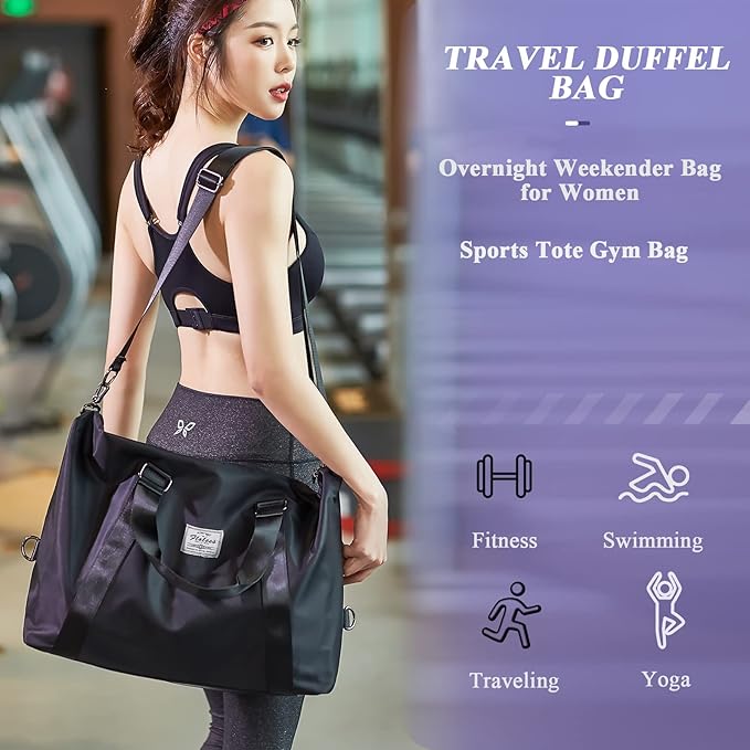 Travel Duffel Bag,Sports Tote Gym Bag,Shoulder Weekender Overnight Bag for Women