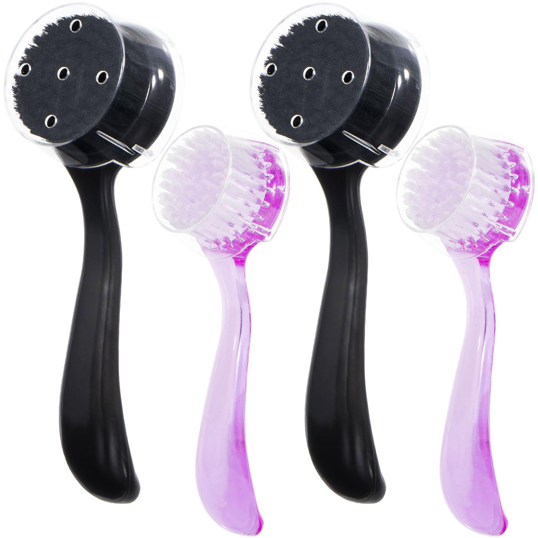 Beomeen 4 Pcs Handheld Face Scrubber, Facial Cleansing Brush Charcoal Black Bristles Face Exfoliator Soft Brush With Lid For Gen