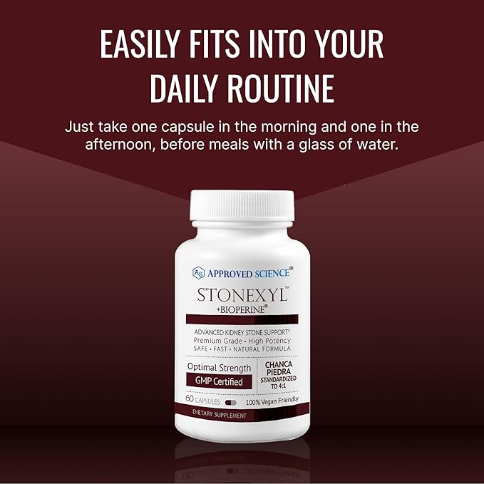 Approved Science Stonexyl - Herbal Support for Kidney Stones - 60 Capsules - Chanca Piedra - High Absorption -1 Month Supply - Vegan