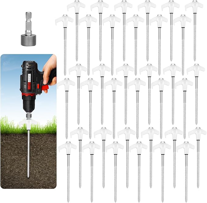 36 Tent Stakes Heavy Duty Metal Tent Stakes Screw in Camping Stakes with Luminous Head Ground Anchor Pegs Threaded Tent Spikes with Hex Head Driver and Storage Box