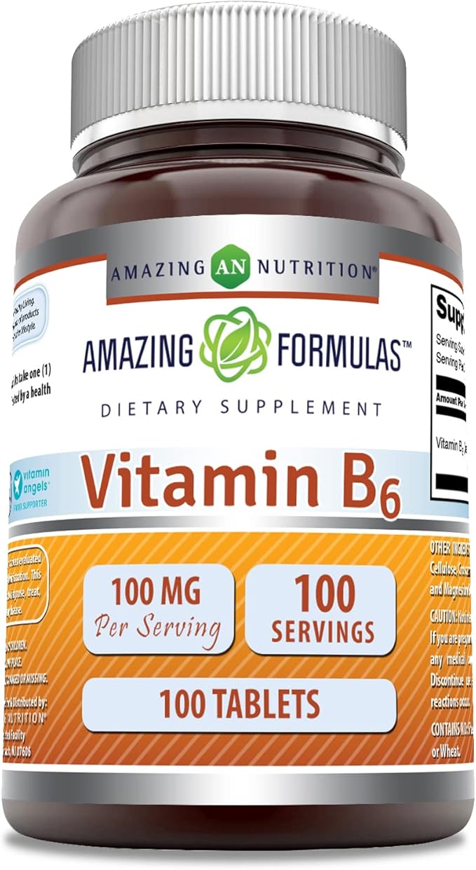 Amazing Formulas Vitamin B6 Pyridoxine 100mg 100 Tablets Supplement | Non GMO | Gluten Free | Made in USA