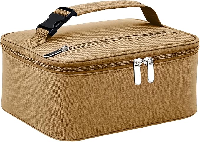 Small Lunch Box Insulated Lunch Bag for Women Men, Bento Kids Lunch Box, Compact Portable Thermal Meal Cooler Bags with Buckle Handle for Work & School, Khaki 5L