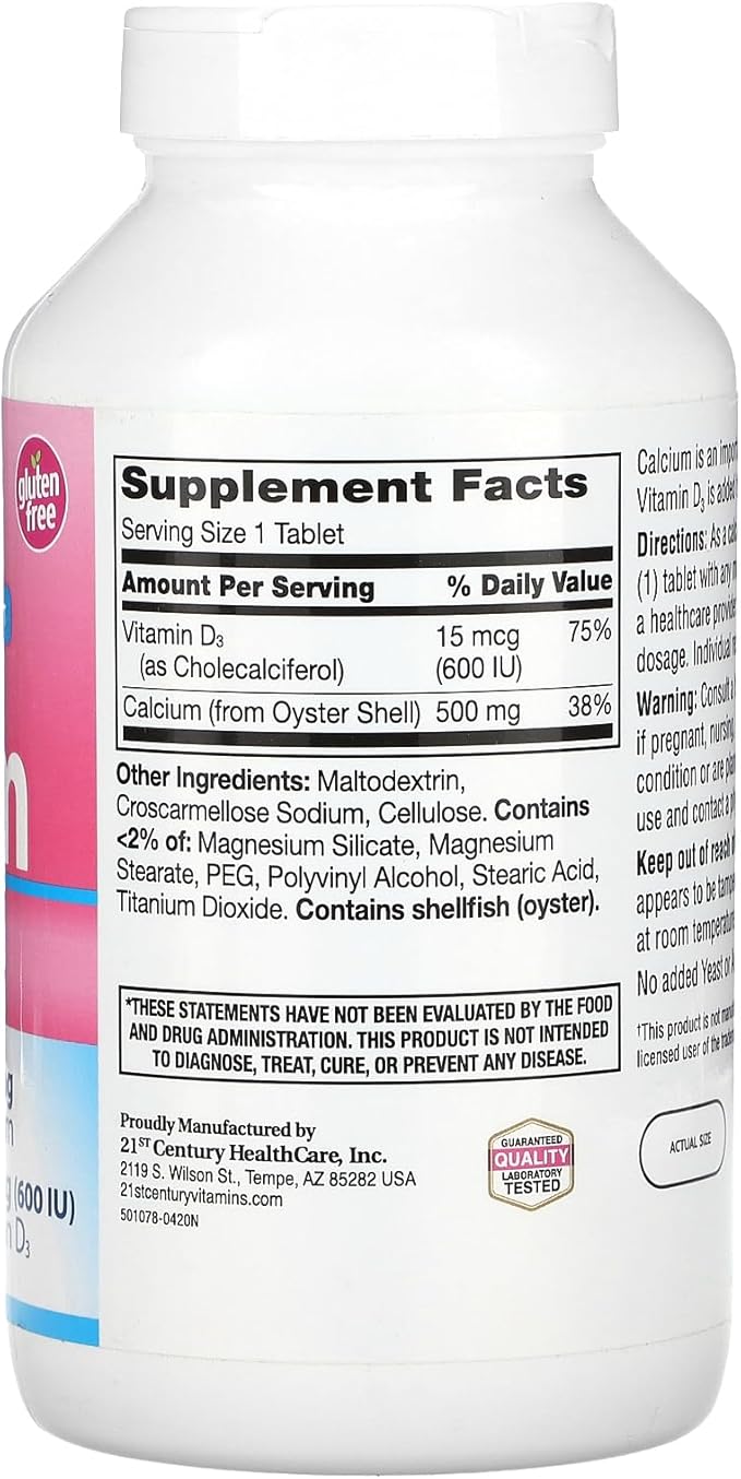 21st Century Vitamins Calcium 500 Plus Extra D Caplets, 400 Count