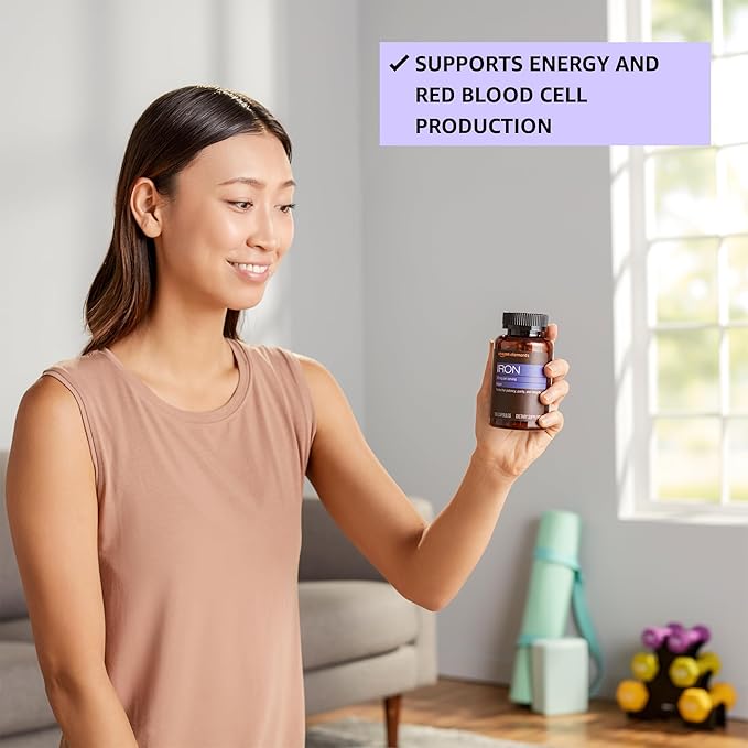 Amazon Elements Iron 18mg Capsules, Supports Red Blood Cell Production, Vegan, 195 Count, 6 Month Supply (Packaging May Vary) (Pack of 2)