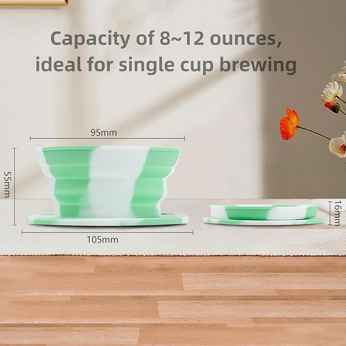 Paperless Travel Camping Pour Over Coffee Maker with Stainless Steel Filter, Collapsible Travel Pour Over Coffee Dripper Kit, Silicone Backpacking Coffee Maker Single Serve Pour Over