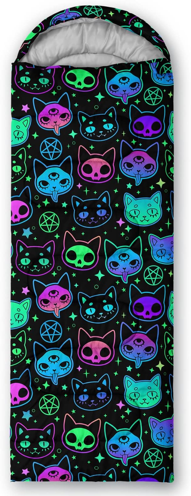 Axolotl Colorful Cats 3 Season Sleeping Bag for Kids, Girls, Teens - Warm and Cool Weather Pet Animal Theme, Waterproof Lightweight for Traveling, Outdoors Camping Equipment