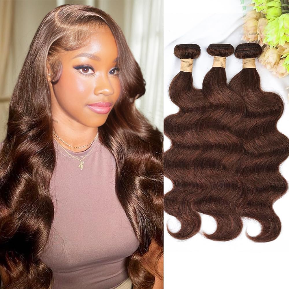 Allrun Brown Body Wave Bundles - 22/24/26 Inch, 100% Unprocessed Brazilian Virgin Human Hair, Chocolate Brown For Black Women