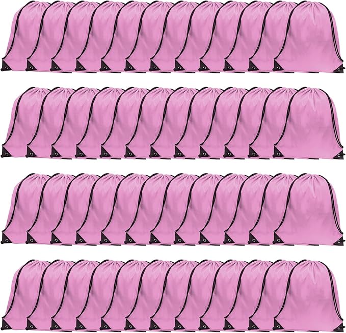 GoodtoU Drawstring Backpacks, Bags Bulk Nylon Backpack Draw String Back Bag Cinch Sack Gym Bag for Sport, Traveling, Team (Pink, 48Pcs)