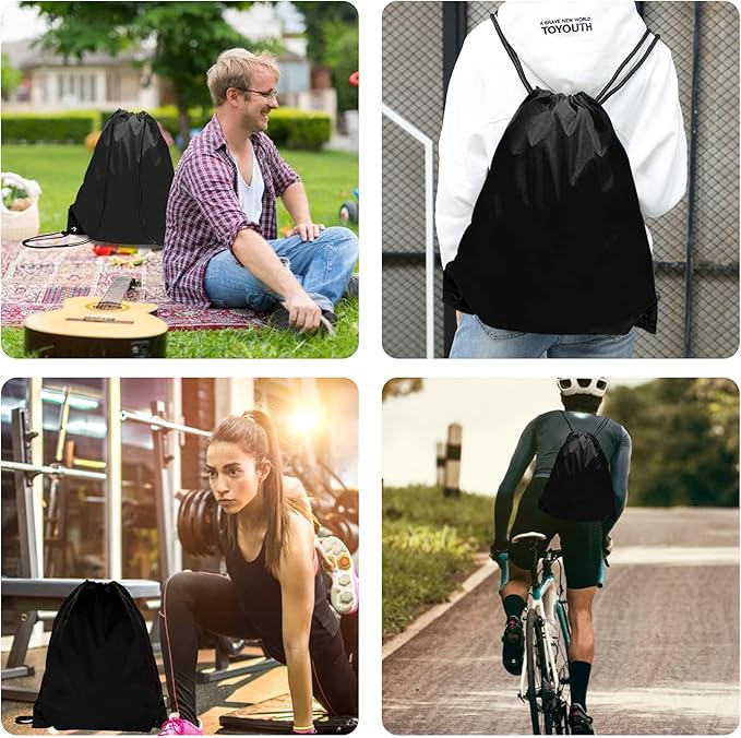 Drawstring Backpack Bulk 42 Pcs String Backpack Drawstring Bags Cinch Bag Sackpack for Men Women Gym (Black)